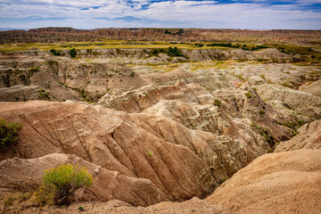 Rugged multi color canyons of Badlands National Park near Wall South Dakota