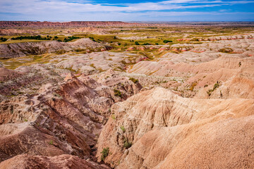 Rugged multi color canyons of Badlands National Park near Wall South Dakota