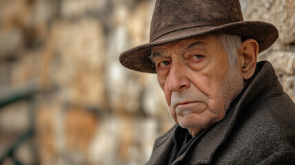 Elderly jewish man in traditional attire, radiating wisdom and heritage, in jerusalem, israel
