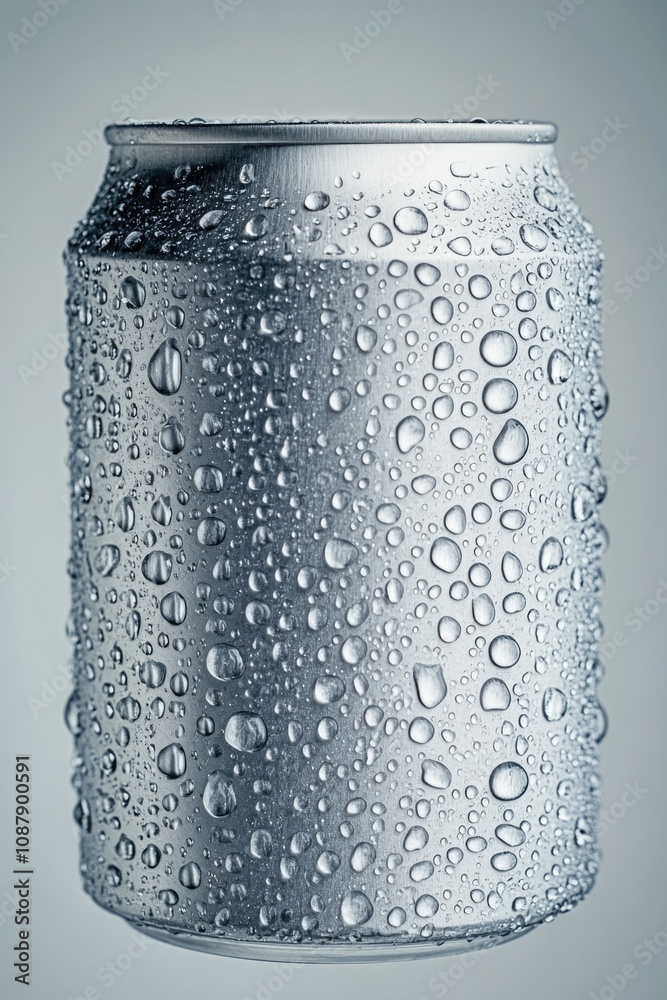 Poster A close-up view of a can of soda with water droplets on it