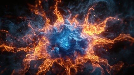 Fototapeta premium Fiery blue core enveloped by orange flames and smoke.