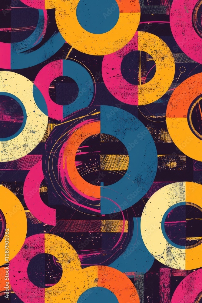 Poster a design featuring colorful circles on a black background