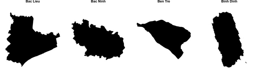 Bac Lieu, Bac Ninh, Ben Tre, Binh Dinh outline maps