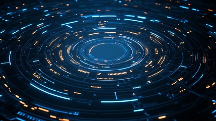 Futuristic Blue and Orange Circular Digital Interface