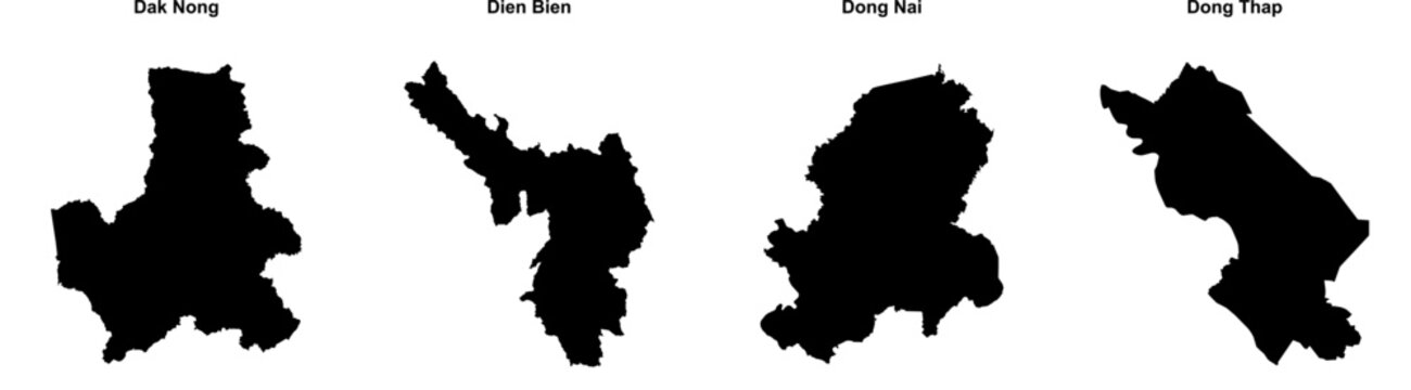 Dak Nong, Dien Bien, Dong Nai, Dong Thap outline maps