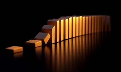 Obraz premium Domino effect, domino concept, tiles falling one after another on a black background. Chain reaction, Metaphor Collapse, default, economic crisis