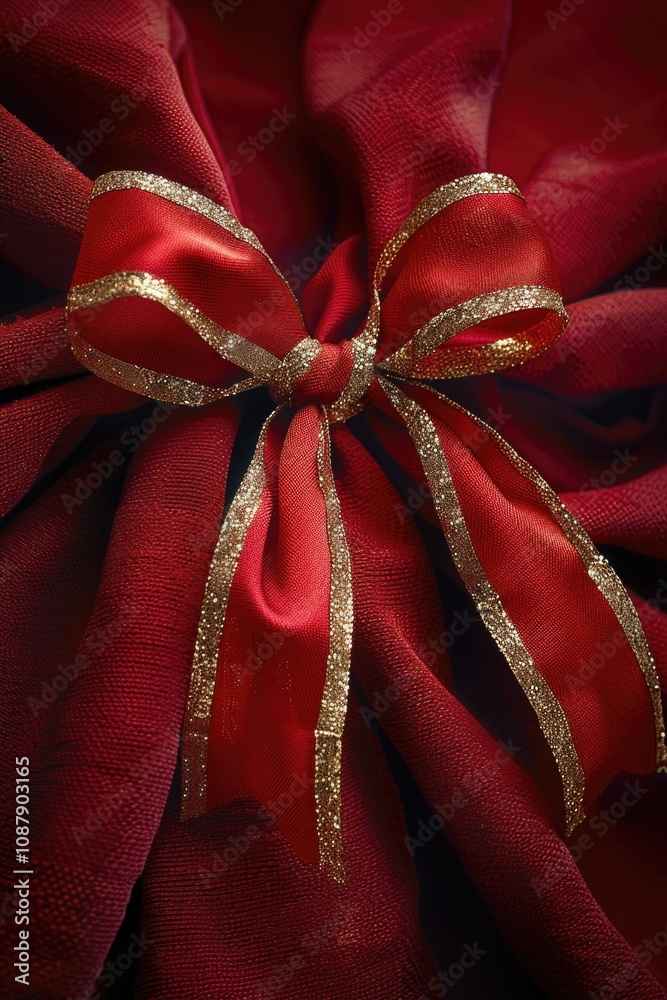 Aufkleber a detailed view of a vibrant red and gold ribbon, ideal for decorating special occasions or adding a