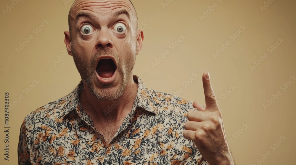 Poster a person showing surprise or shock, ideal for depicting emotions in various contexts
