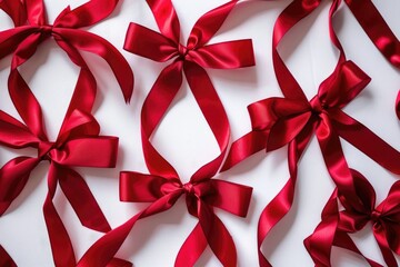 A bundle of vibrant red ribbons in a tight cluster