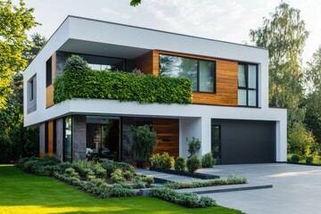 Obraz premium A cozy house with lush greenery and plants on the exterior walls, perfect for a nature-inspired atmosphere or a gardening-themed project