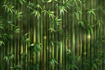 Obraz premium Bamboo Background with Green Stalks and Leaves for Natural and Tropical Designs