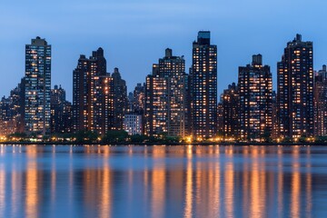 Fototapeta premium Nighttime cityscape viewed from the water, great for travel or architecture images