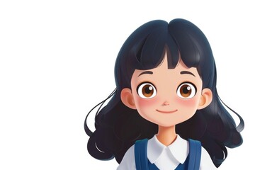 A young girl with long black hair dressed in a school uniform, perfect for illustrations and designs related to education or youth culture