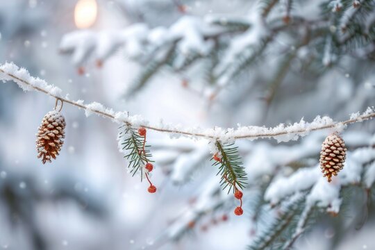 Snow-covered pine tree branch