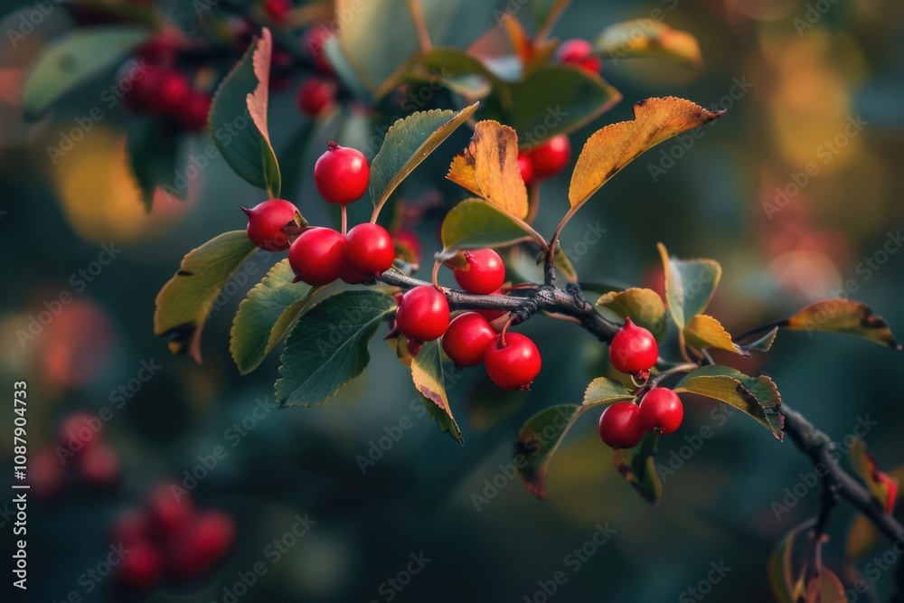 Poster a close-up shot of a tree branch covered with bright red berries