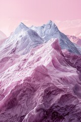 A mountain landscape covered in snow with a pink sky in the background, ideal for winter or nature-themed designs
