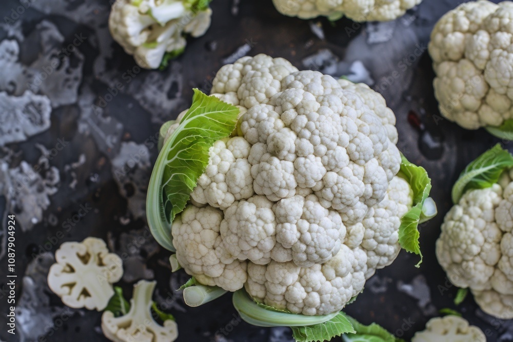 Aufkleber Fresh cauliflower arranged on a table with a simple background