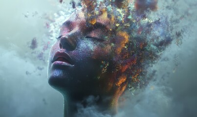 Fragmenting head lost amidst a chaos of iridescent fumes, Occlusion Mapping