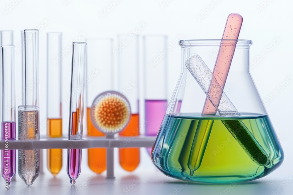 Poster a collection of test tubes filled with different colored liquids