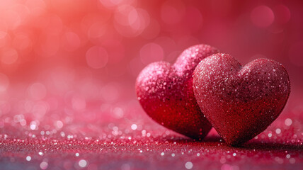 Obraz premium Two Glittery Red Hearts with Sparkles 