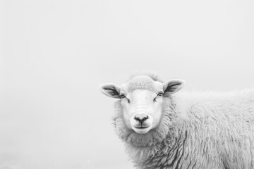 Fototapeta premium A lone sheep standing in a misty field, great for rural or nature-themed backgrounds