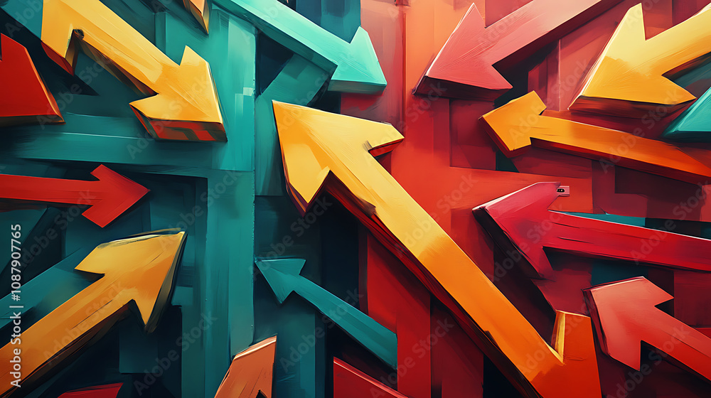 Leinwandbilder a dynamic and colorful illustration of multiple arrows pointing in various directions, symbolizing s