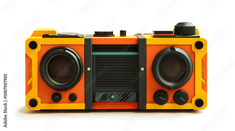 Poster a retro ghetto blaster isolated against a white background, complete with a clipping path