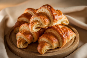 A stack of croissants with powdered sugar on top