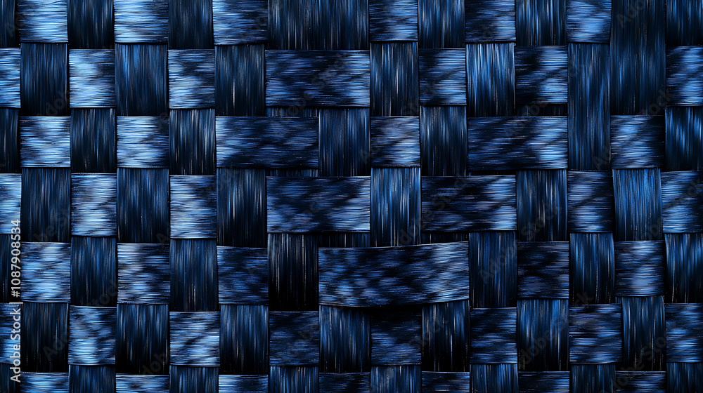 Poster blue carbon fiber background texture flat lay, top view close up for design and presentation