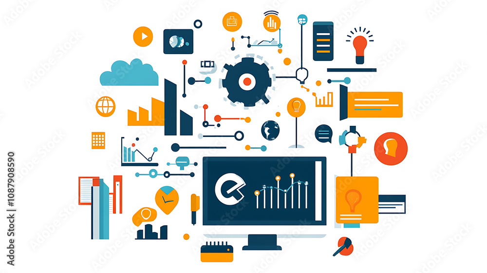 Poster Business workflow process management concept with data diagram of hierarchical structure digital transformation illustration