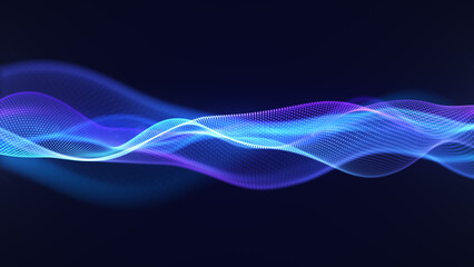 Abstract glowing neon cyber technology waves. Blue and purple gradient digital waves flow. Technology background, big data visualization, blockchain, engineering, and audio waveform.