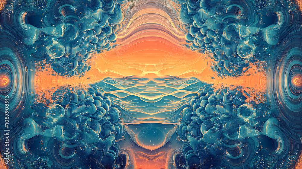 Poster guided imagery concept for mindful meditation, featuring a serene pattern of calm waves, symbolizing