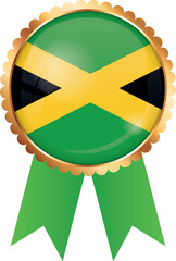 gold award ribbon banner with flag of Jamaica