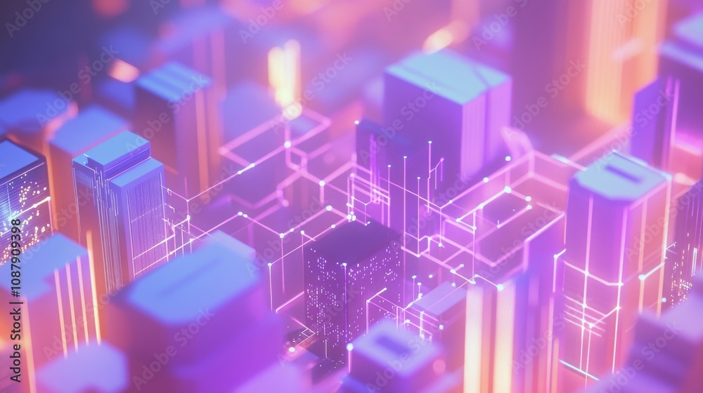 Leinwandbilder a dazzling smart city exhibiting high-tech buildings linked through an advanced ai network, illumina