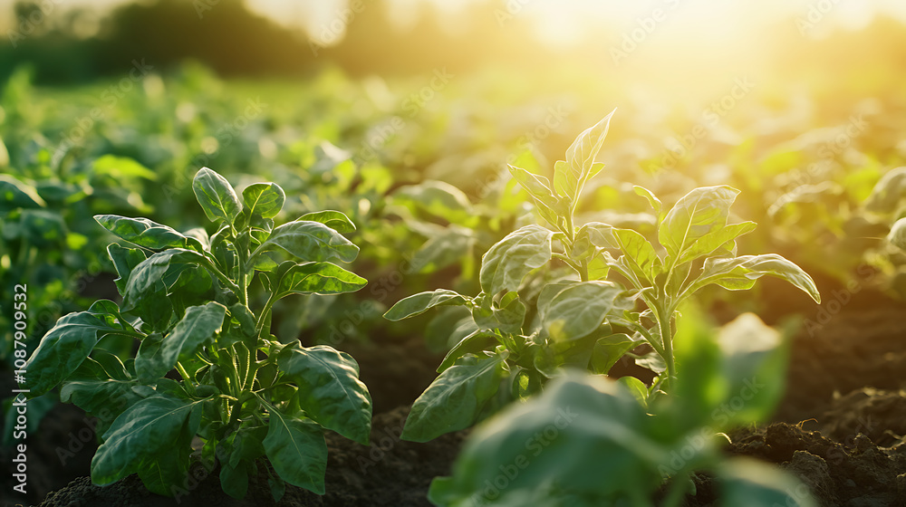 Poster advanced agricultural technology showcasing a precision irrigation system efficiently watering crops