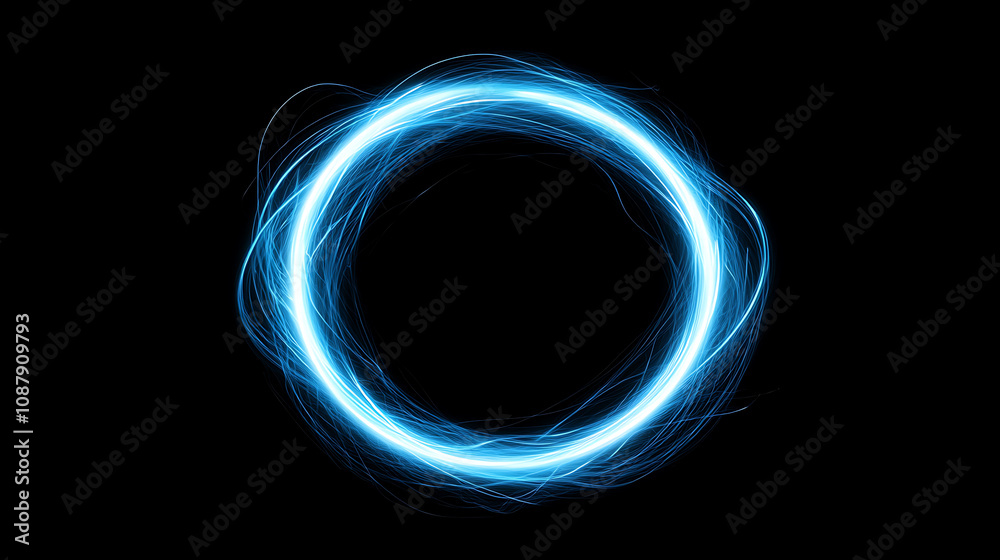 Aufkleber abstract blue neon background with a glowing circular frame, portal or vortex and light effect on a 