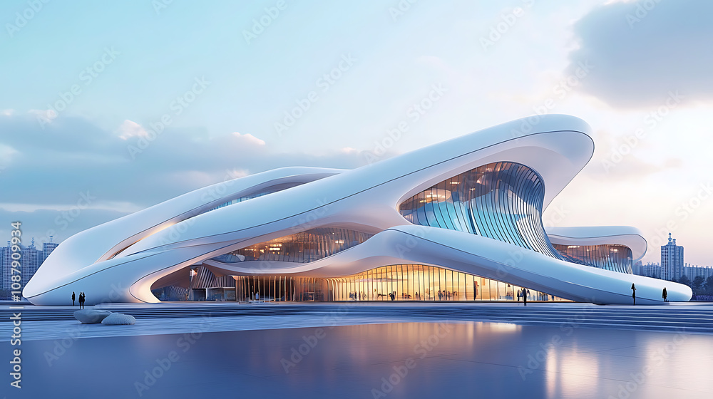 Aufkleber Futuristic 3d building design with abstract urban elements innovative architectural concept rendering