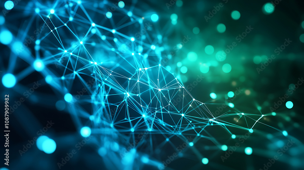 Aufkleber futuristic blue and green 3d abstract technology background geometric shapes and glowing lines digit