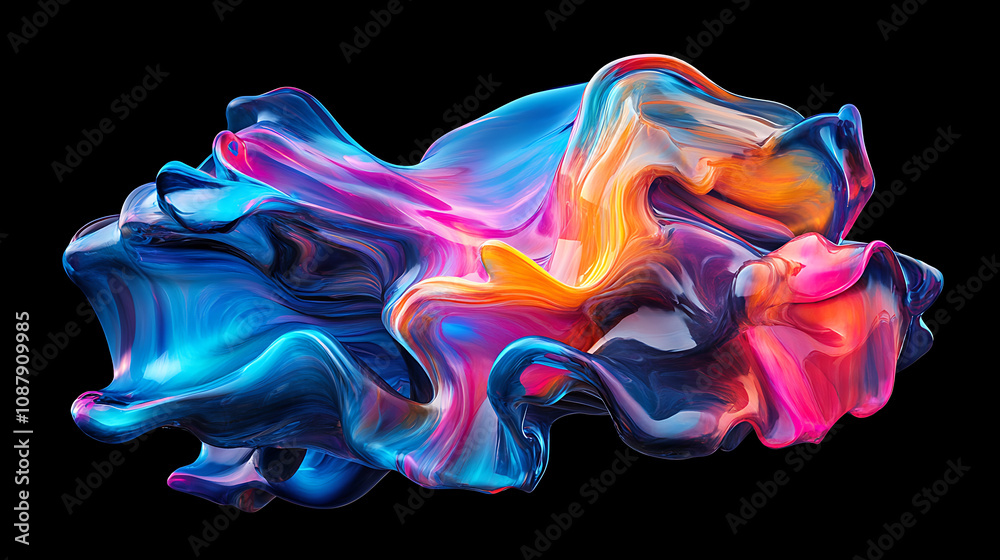 Leinwandbilder futuristic colorful flowing liquid shape abstract 3d render dynamic and fluid design modern art illu