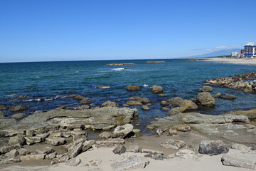 湯野浜海岸の岩場風景 山形県庄内海岸