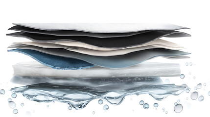 Illustration of five layers of waterproof material, designed to highlight features like moisture prevention and heat reflection