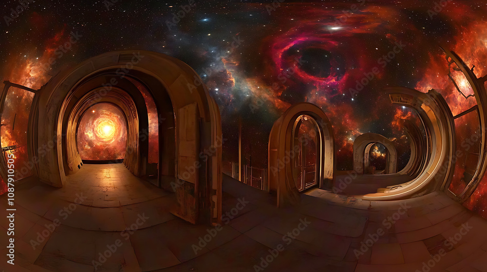 Poster 360 degree equirectangular projection of space with nebula and stars hdri environment map