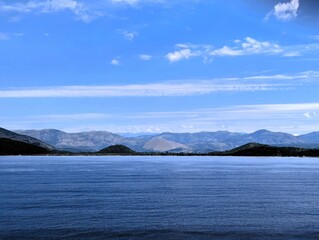 Coastline of the island of Corfu in Greece on a sunny summer day, summer holiday at the Mediterranean Sea 