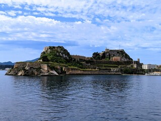 View of the Old Fortress of Corfu from the sea in the old town of Corfu, Island of Corfu, Ionian Islands, Holidays and vacation in Greece