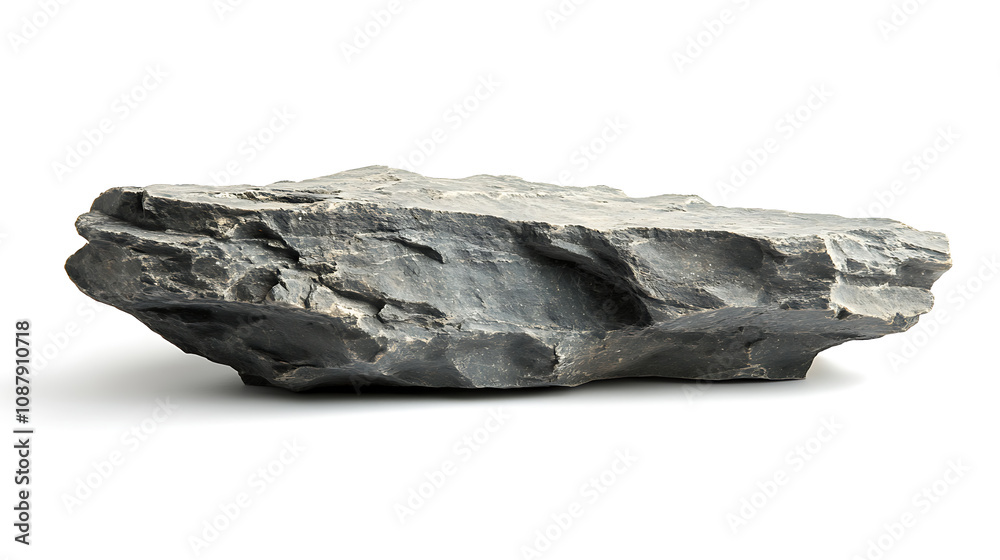 Poster perspective view of a rock shelf for product display, focusing on the detailed texture of natural st