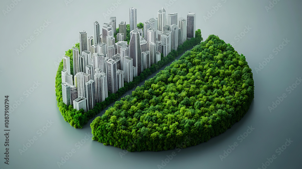 Aufkleber pie chart depicting a cityscape balanced with abundant green spaces, symbolizing eco-friendly urban 