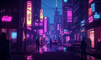 Immersed in the neon lit streets of a retro futuristic world