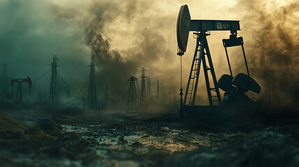 Naklejka premium A chart depicting a downturn against an oil mining background, symbolizing crisis and market challenges