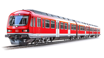 Obraz premium A city electric train composed of long train wagons is isolated on a white background, illustrating the structure and components of modern urban transit