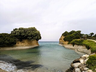 Obraz premium Paralía Sidári cliffs on the island of Corfu in Greece, summer holiday on the Mediterranean Sea. Sidari beach Corfu 